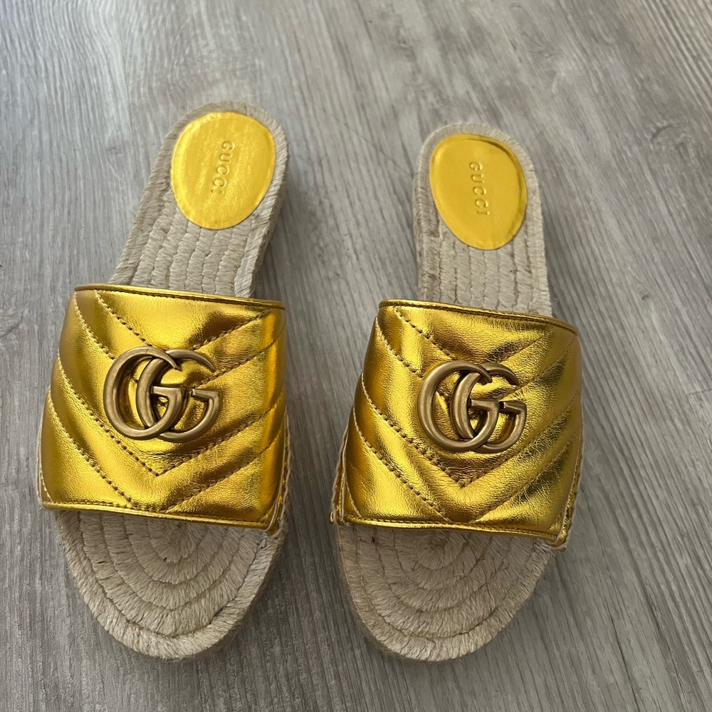 New gucci marmont gold sandals